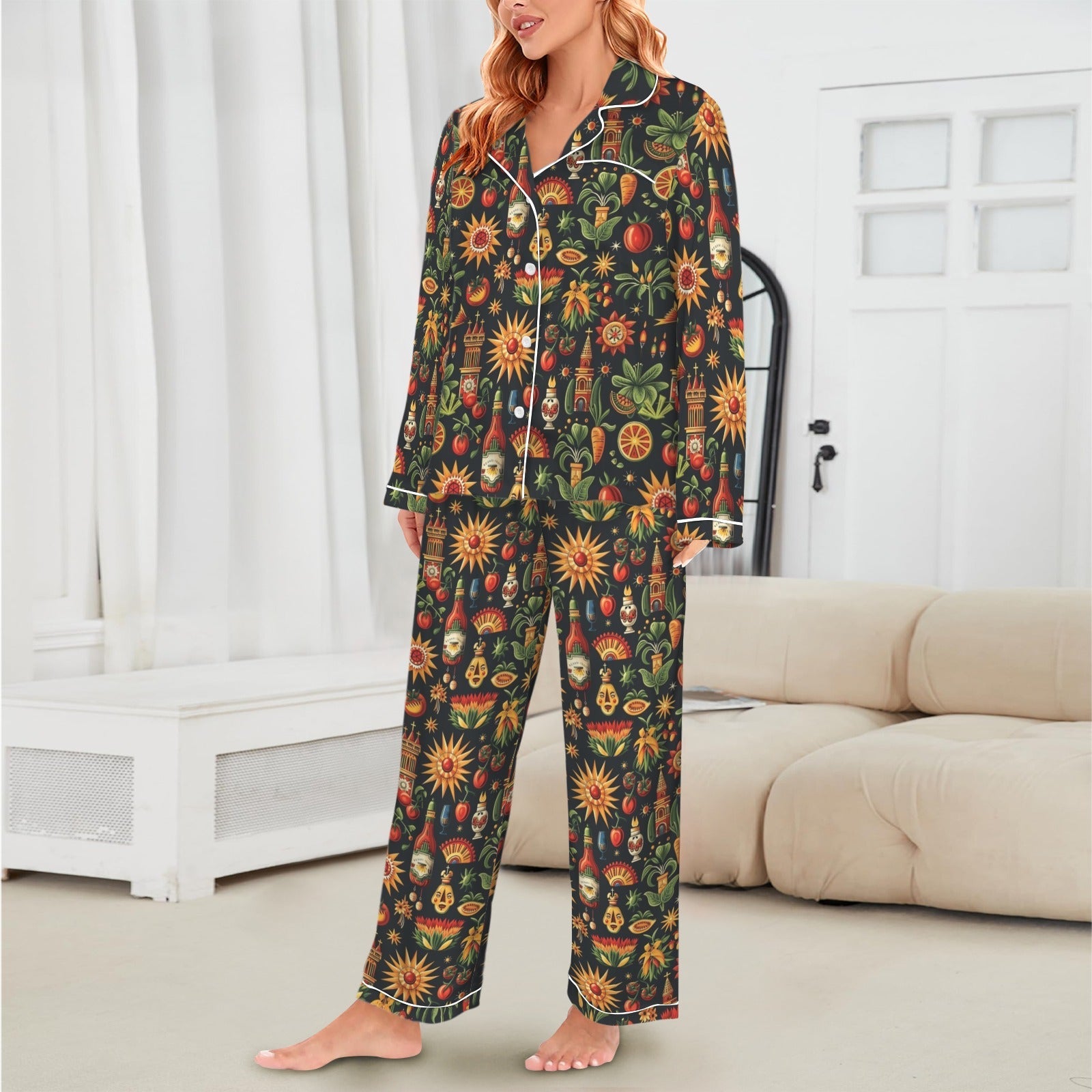 Baha Ranch Colores De Mexico - Mexican Culture Satin Pajamas