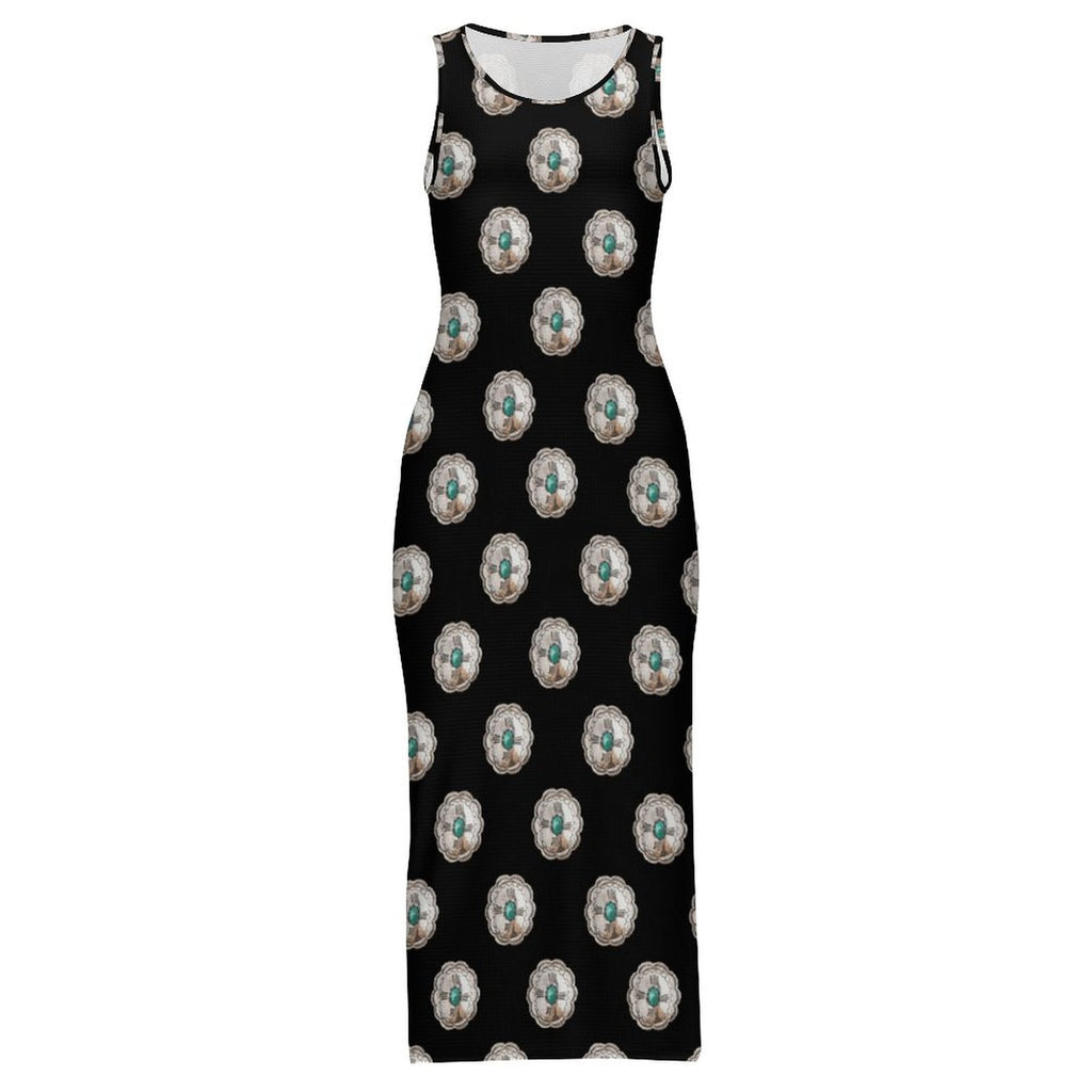 Baha Ranch Silver Concho Slit Maxi Dress