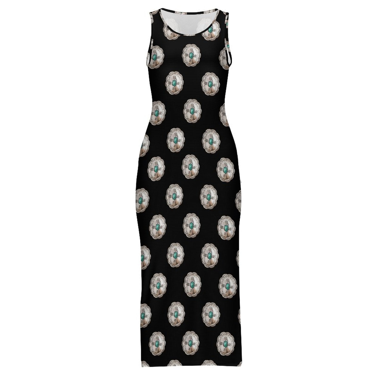Baha Ranch Silver Concho Slit Maxi Dress
