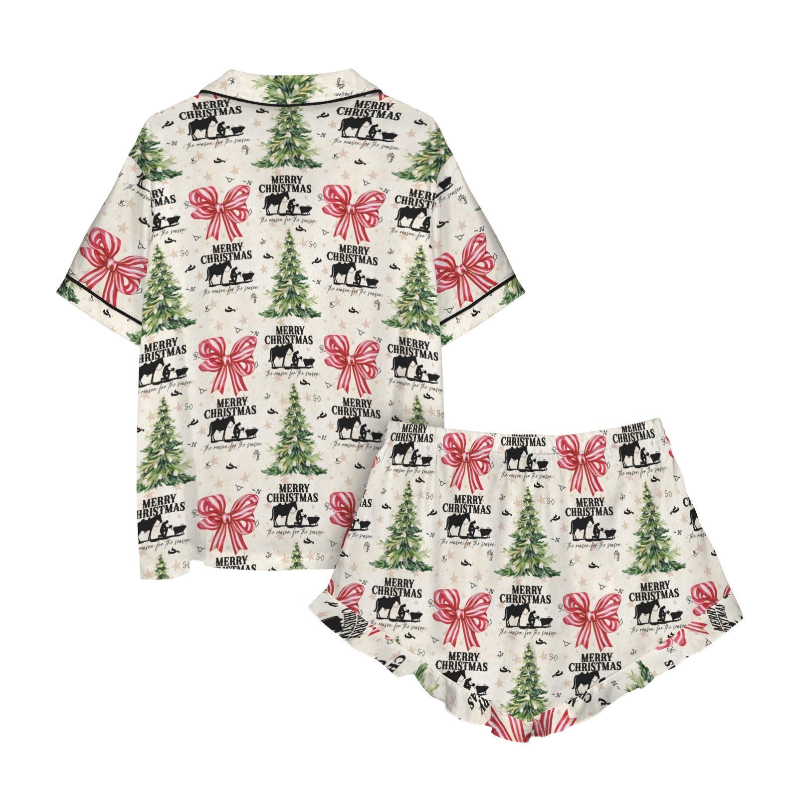 Baha Ranch Praying Cowboy Christmas Cowgirl Western Satin Pajamas Short Set