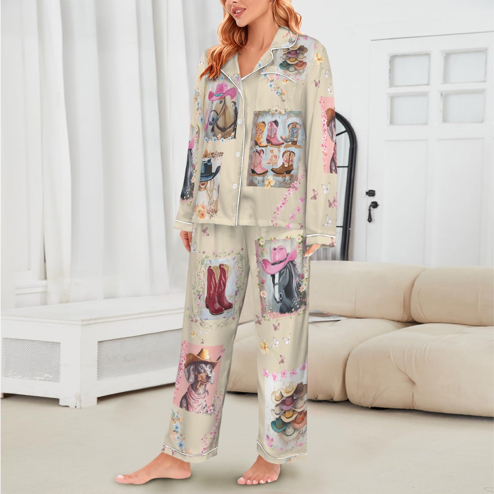 Baha Ranch Danilo Painted Cowgirl Satin Long Pajamas