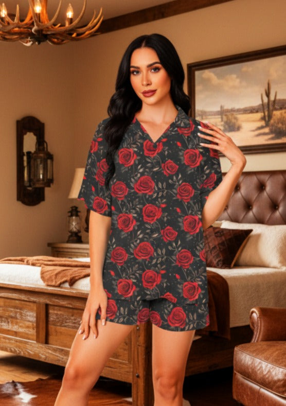 Baha Ranch Red Rose Women's Pajama Set Made in America