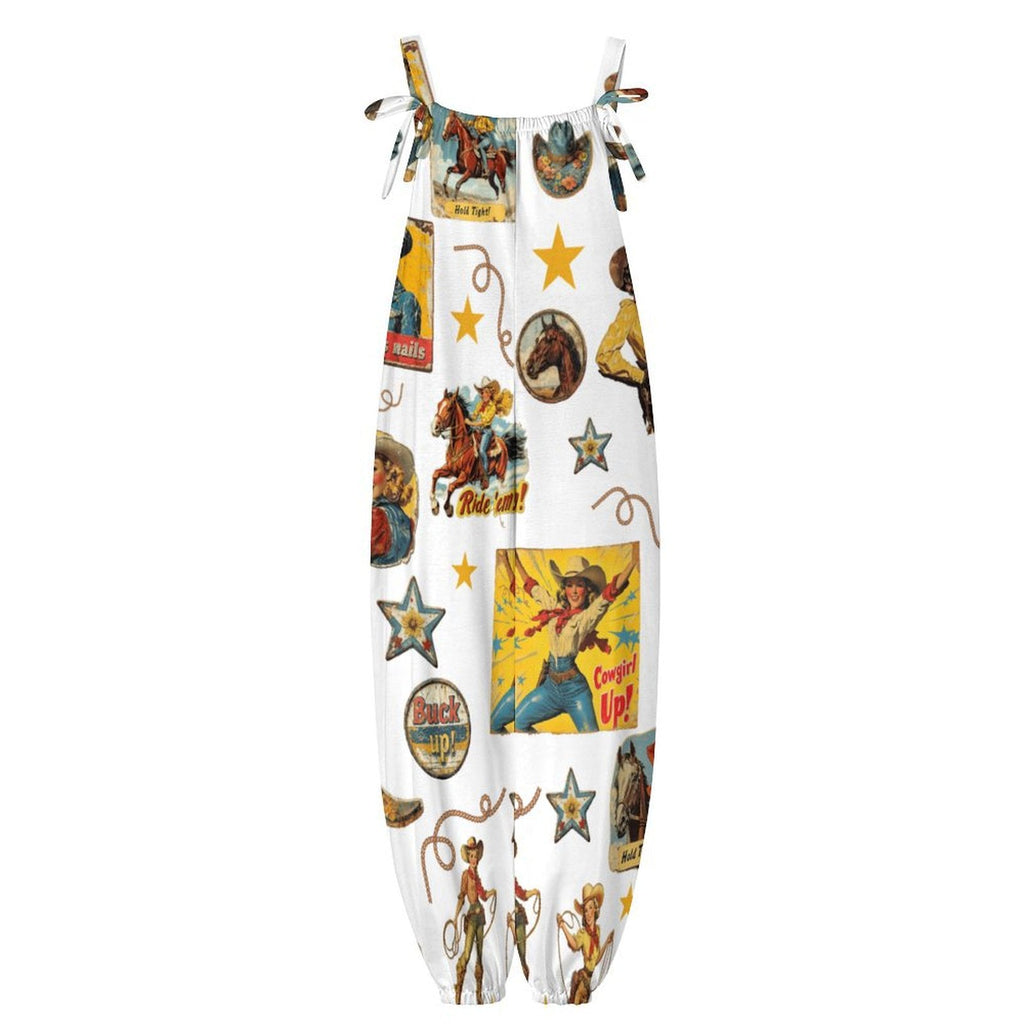 Baha Ranch Vintage Cowgirl Collage Western Overalls Jumpsuit