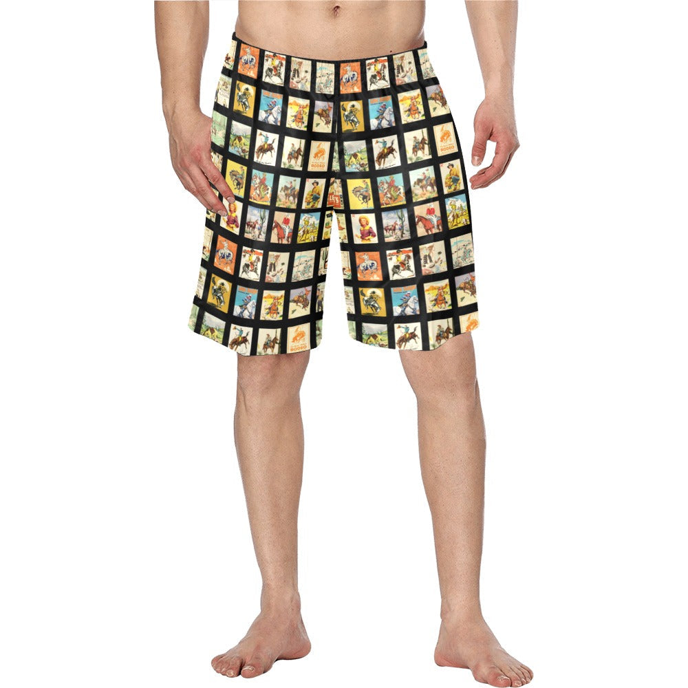 Baha Ranch Vintage Cowboy Collage Western Men's Swim Trunk Shorts