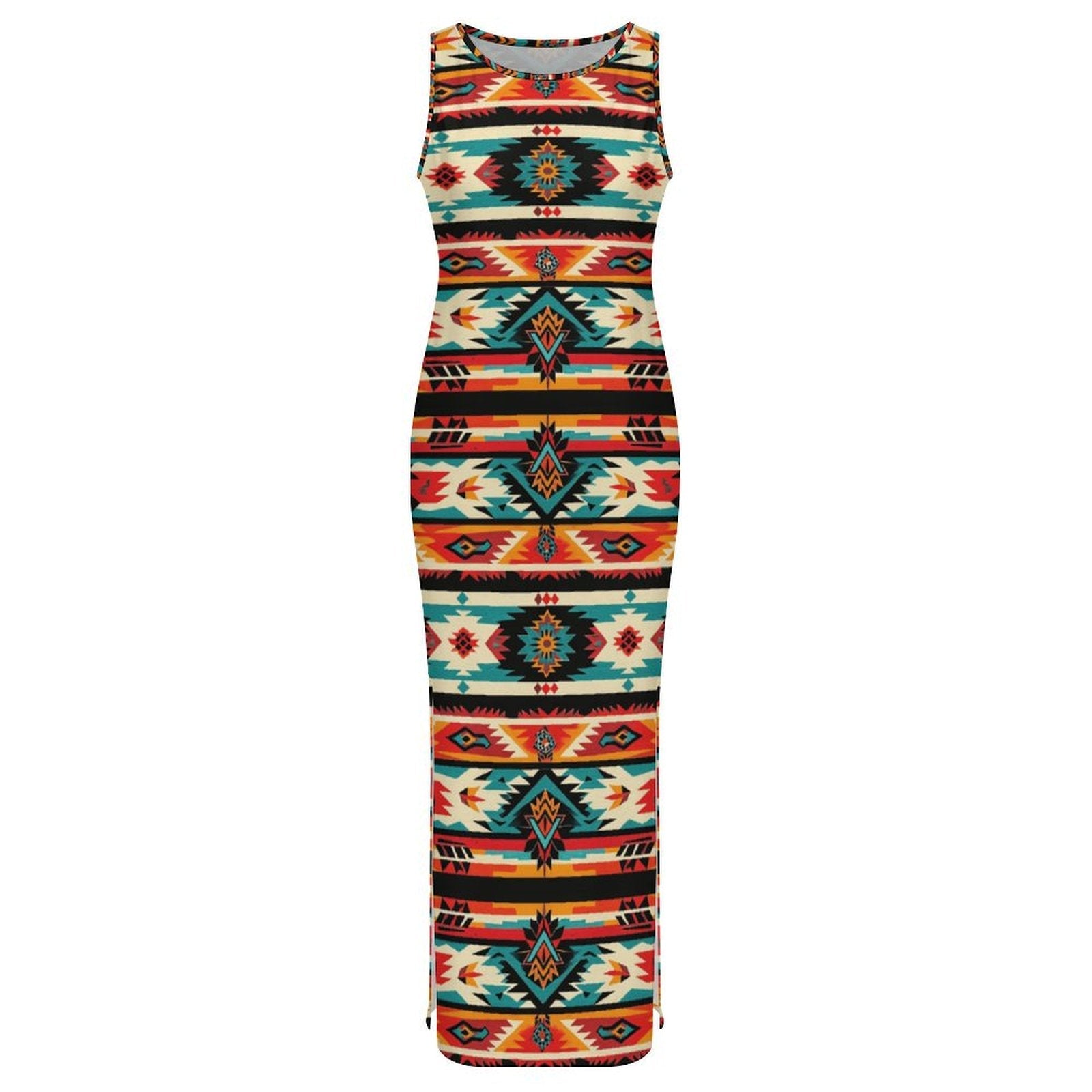 Baha Ranch Santa Fe Sleeveless Bodycon Side Slit Western Maxi Long Dress