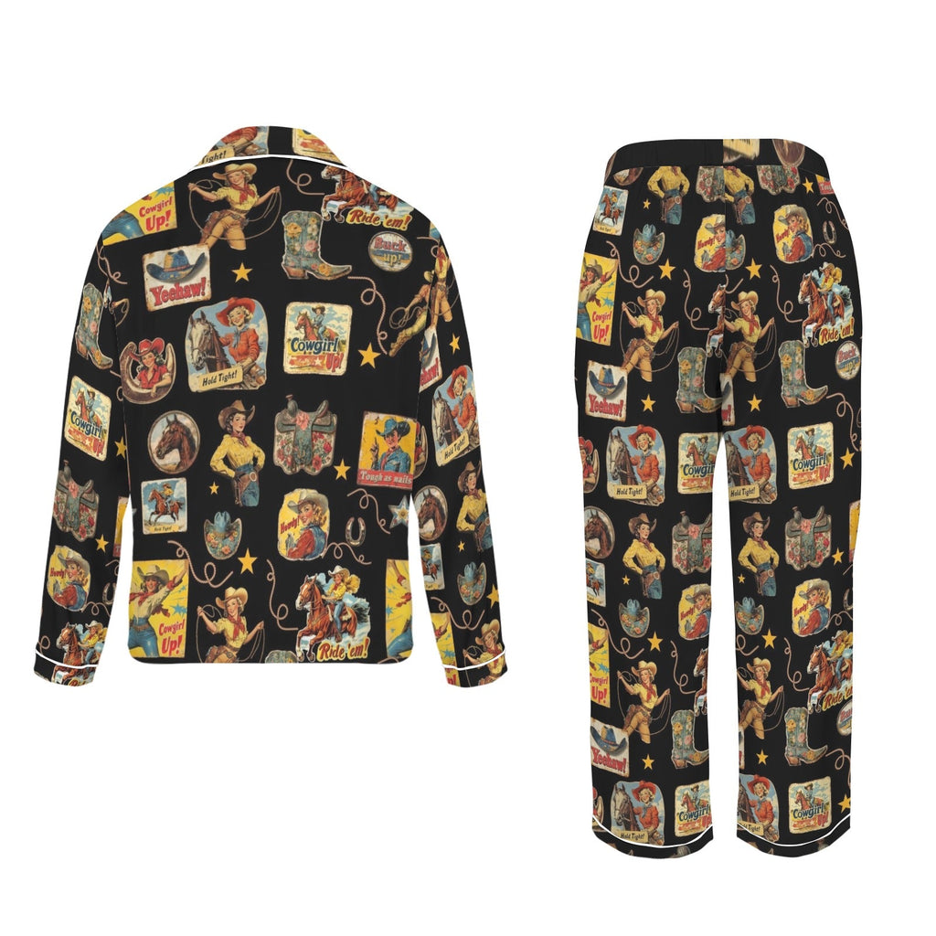 Baha Ranch Vintage Cowgirl Collage Western Satin Pajamas