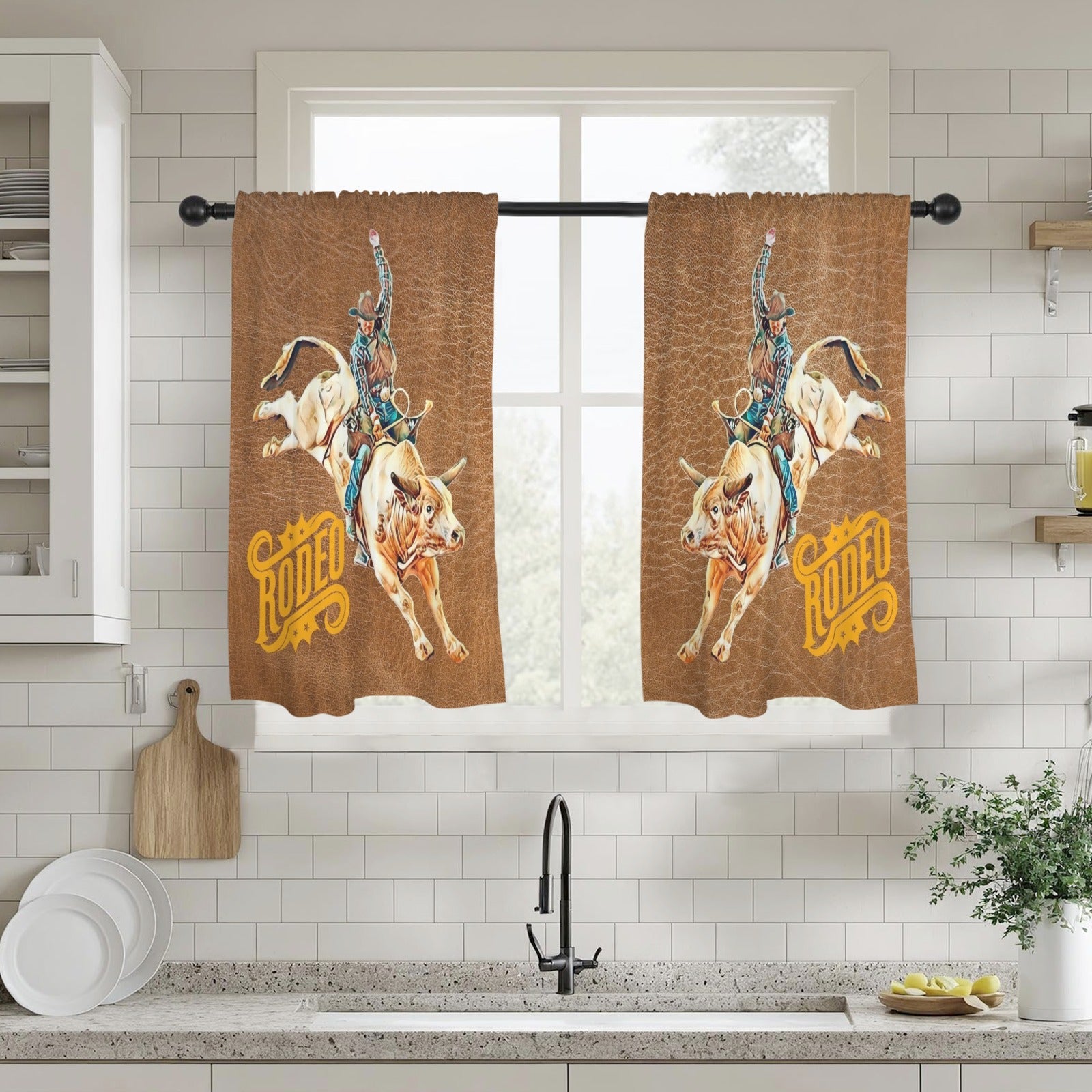 Baha Ranch Rodeo Bullrider Window Curtains 28"x40" (2-Piece) Made in America