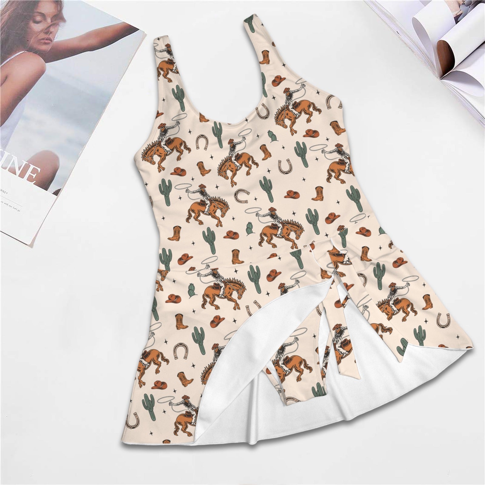 Baha Ranch Rodeo Cowboy Print Skirted Swimsuit