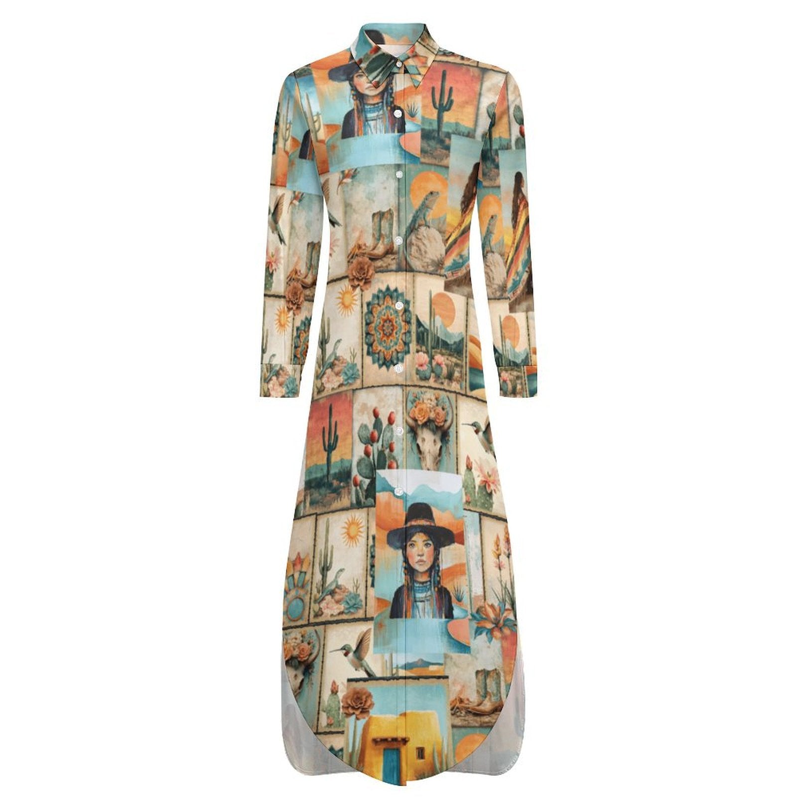 Baha Ranch Colores de Mexico Pictures of the Southwest Button-Up Long Sleeve Shirt Dress Duster