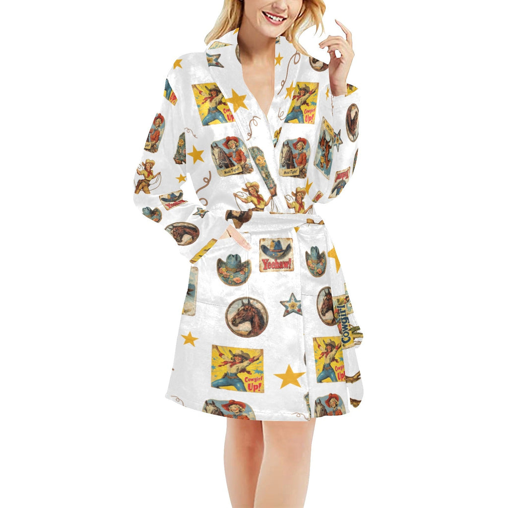 Baha Ranch Vintage Cowgirl Collage Women's Western Bath Robe