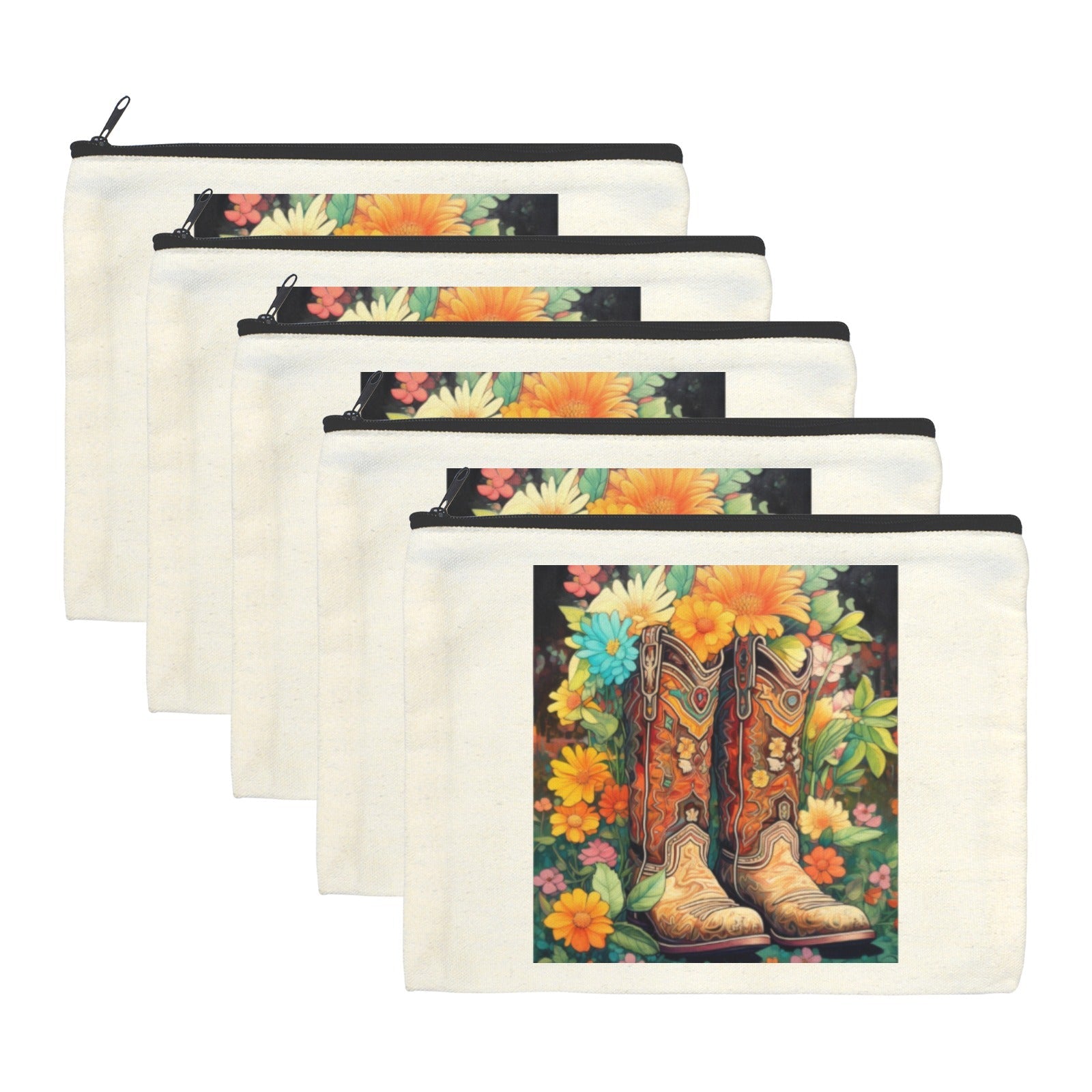 Baha Ranch Floral Cowboy Boots Cosmetic Bag  Pack of 5 Made in America