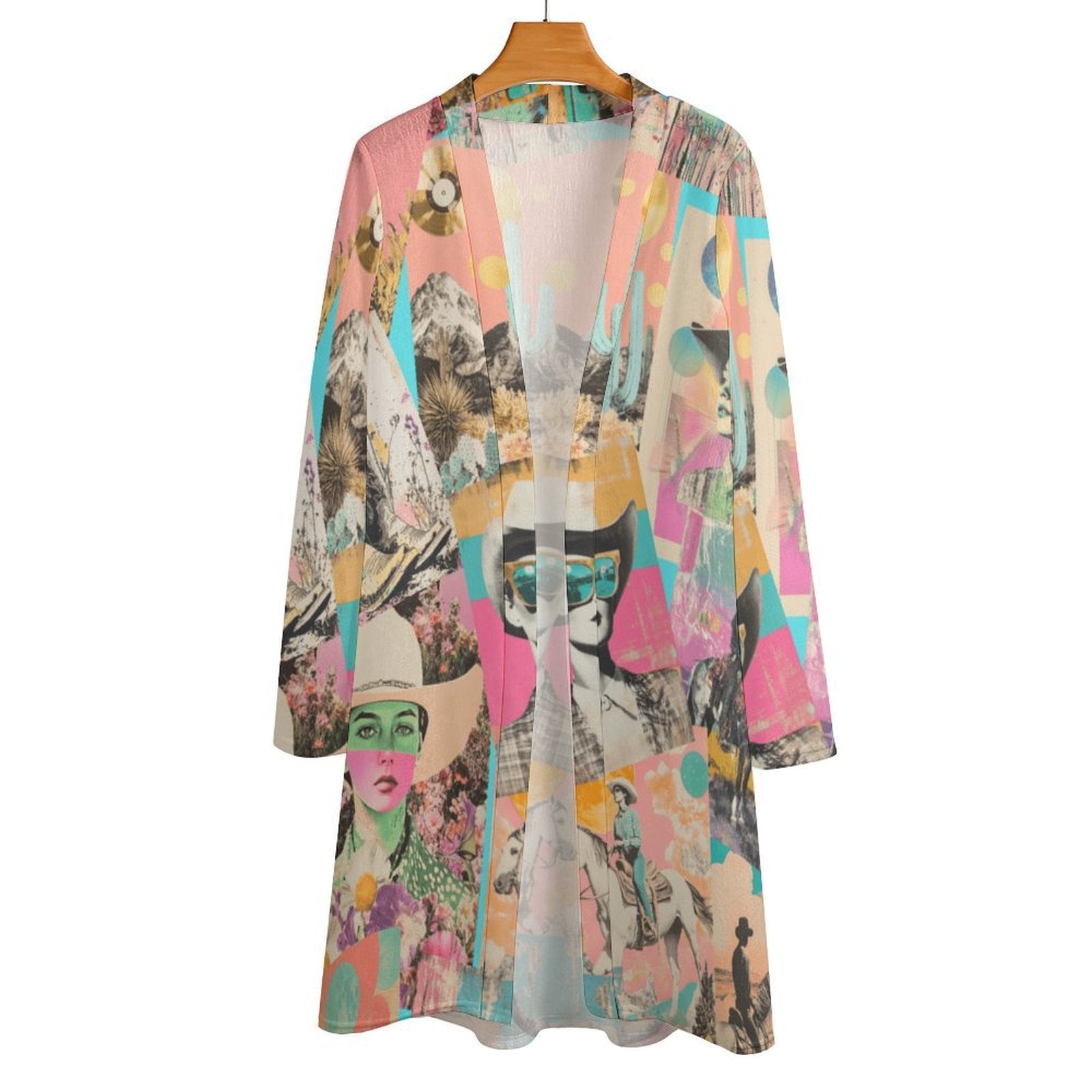 Baha Ranch Retro Pop Western Collage Lightweight Cardigan