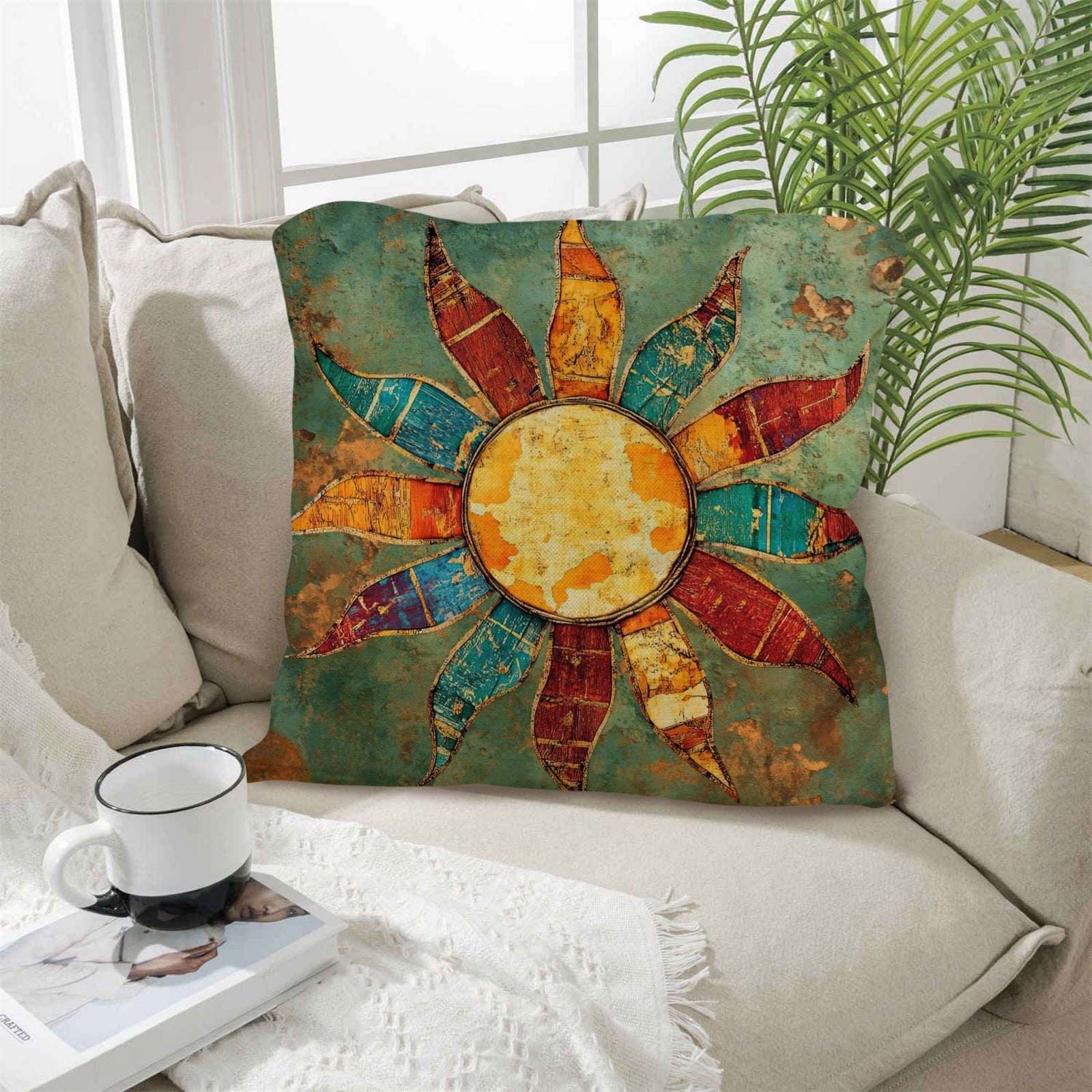 Baha Ranch Colores de Mexico Sun Face Throw Pillow Case Made in America