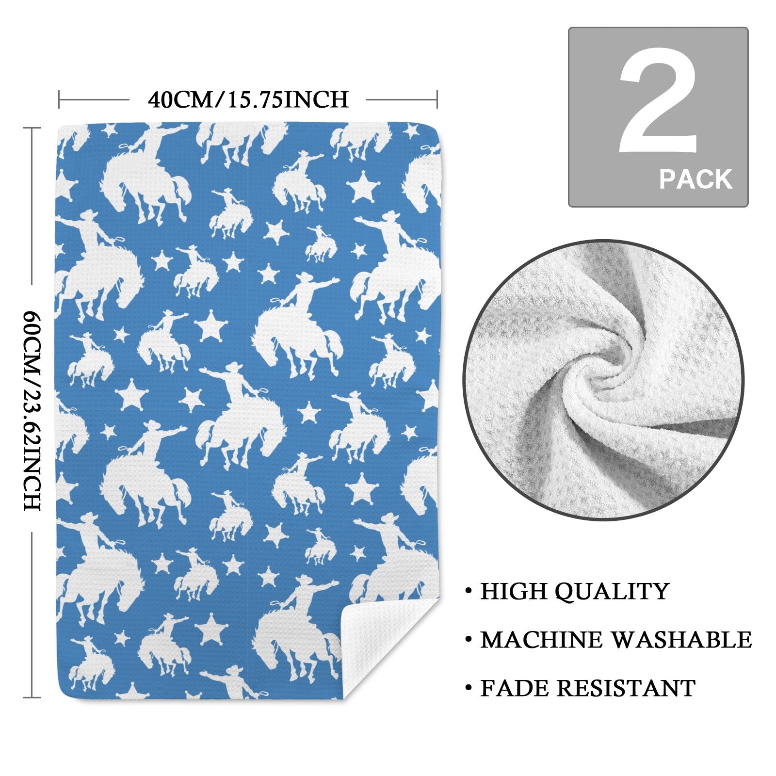 Baha Ranch Blue Rodeo Cowboy Set of 2 Dish Towels Made in America