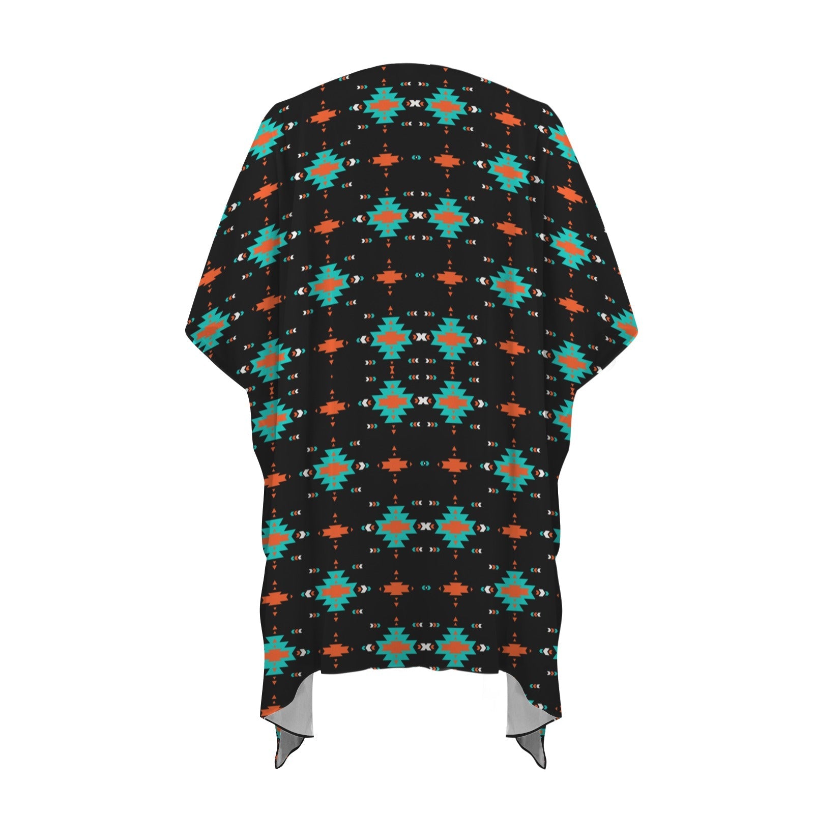 Baha Ranch Black Turquoise Orange Aztec Duster Kimono Coverup