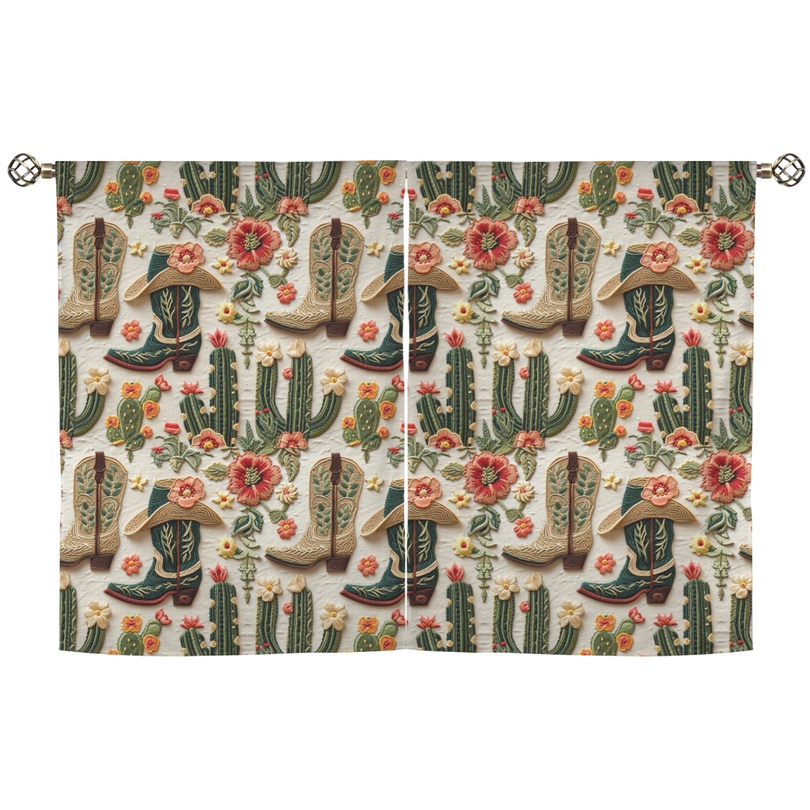 Baha Ranch Cactus and Boots Curtains 28"x40" (2-Piece) Made in America