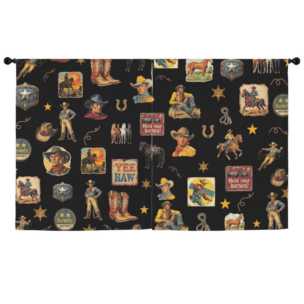 Baha Ranch Vintage Cowboy Collage Western Curtains 52" x 63" Made in America