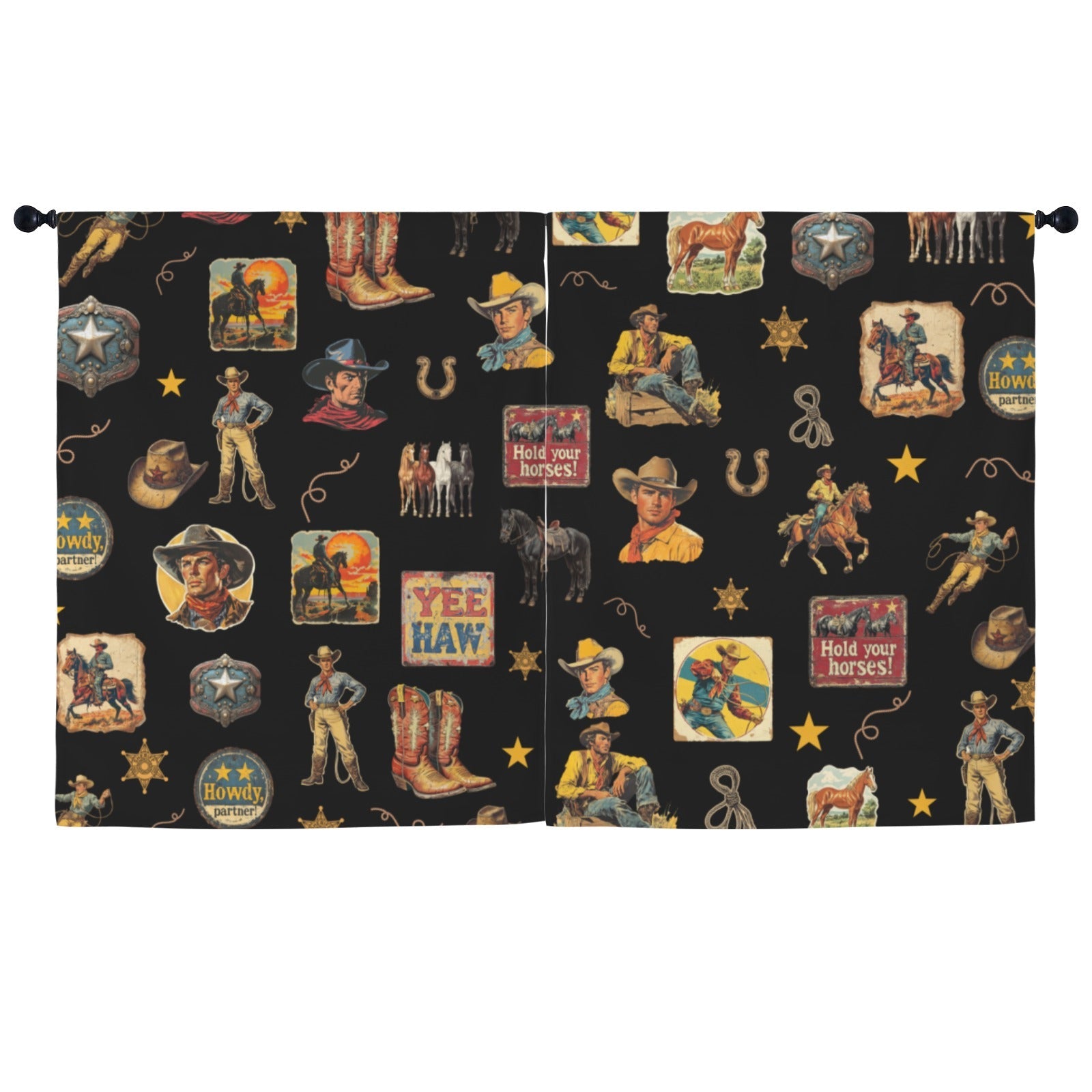 Baha Ranch Vintage Cowboy Collage Western Curtains 52" x 63" Made in America