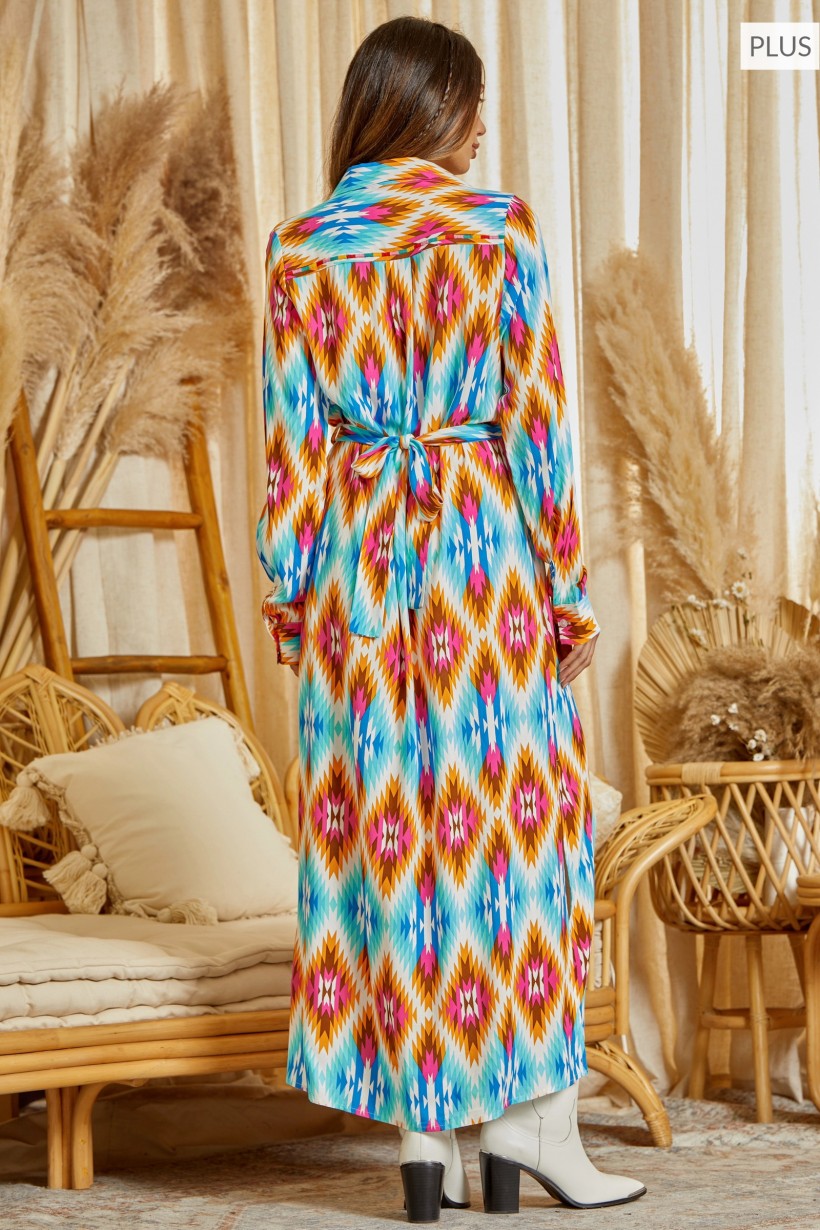 Baha Ranch Ruidoso Aztec Button Down Dress Duster Plus Size