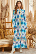 Blue Caracao Aztec Button Down Dress Duster Plus Size 2xl or 3XL