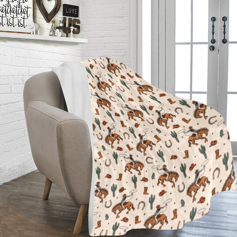 Baha Ranch Cowboy Rodeo Western Micro Fleece Blanket 60" x 80" Made in America