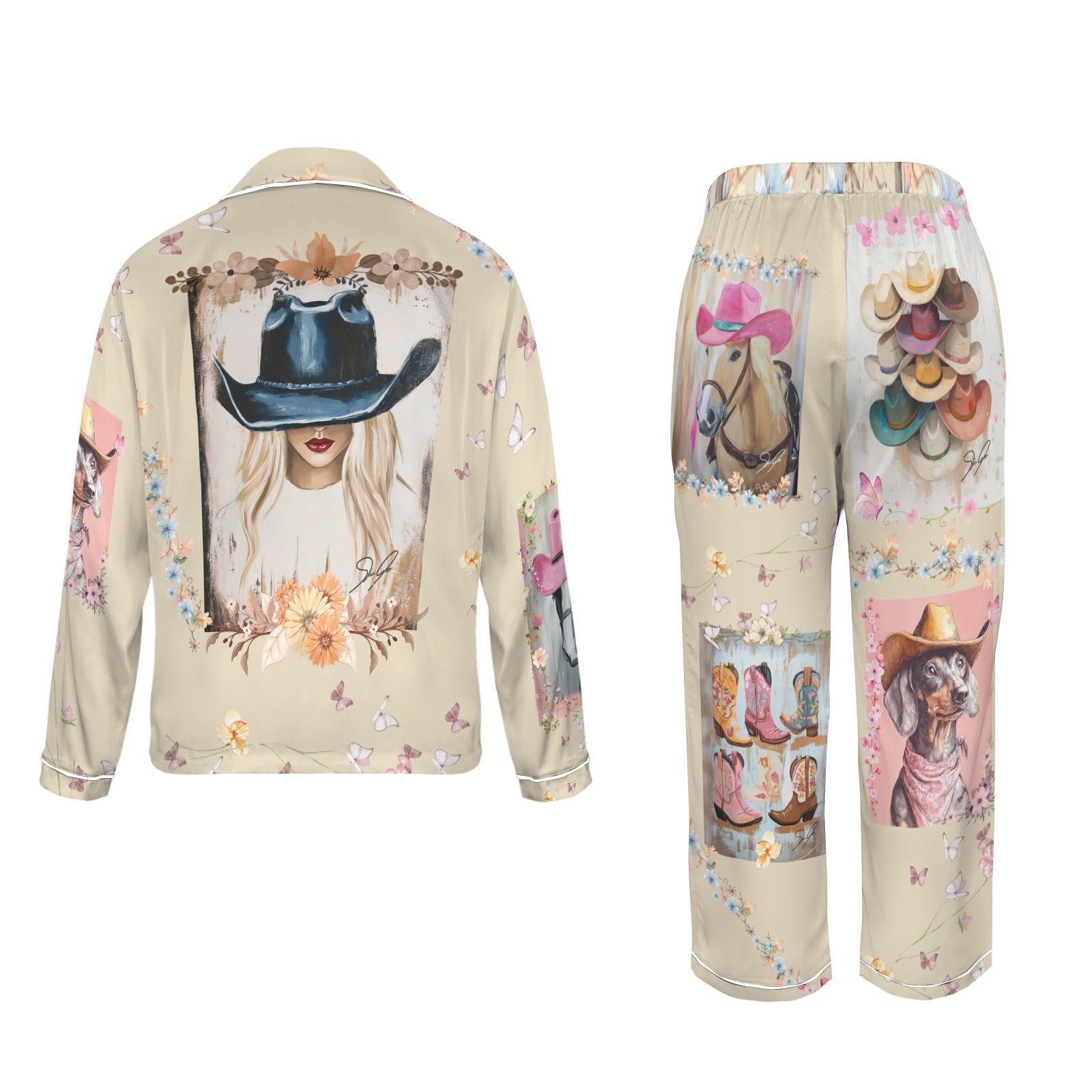 Baha Ranch Danilo Painted Cowgirl Satin Long Pajamas