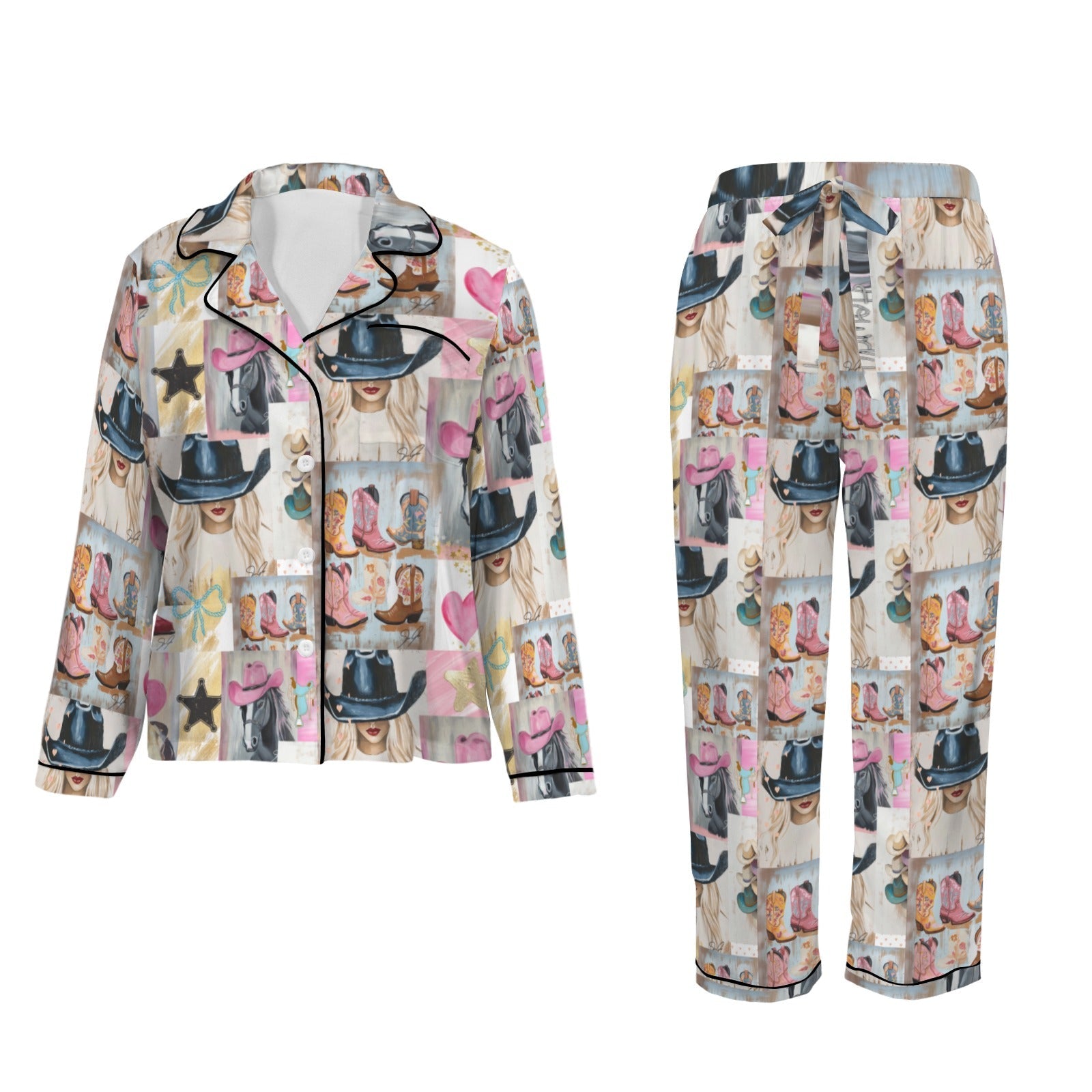 Baha Ranch Danilo Painted Cowgirl Western Satin Long Pajama Set