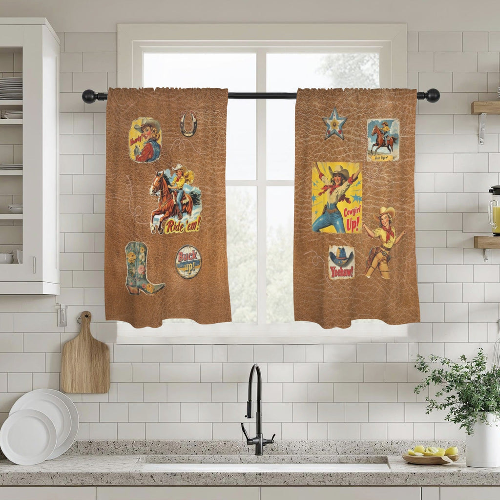 Baha Ranch Vintage Cowgirl Window Curtains 28"x40" (2-Piece) Made in America
