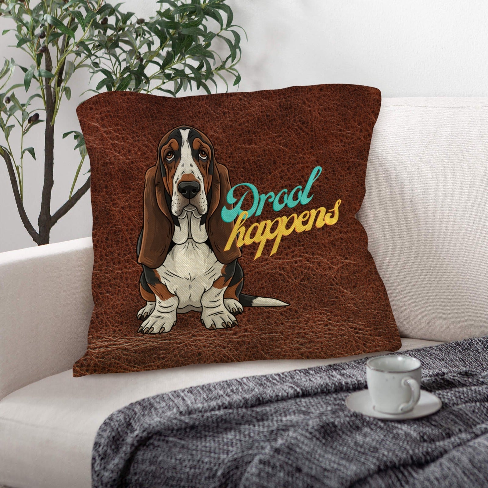 Baha Ranch Basset Hound Drool Happens Pillow Case Made In America
