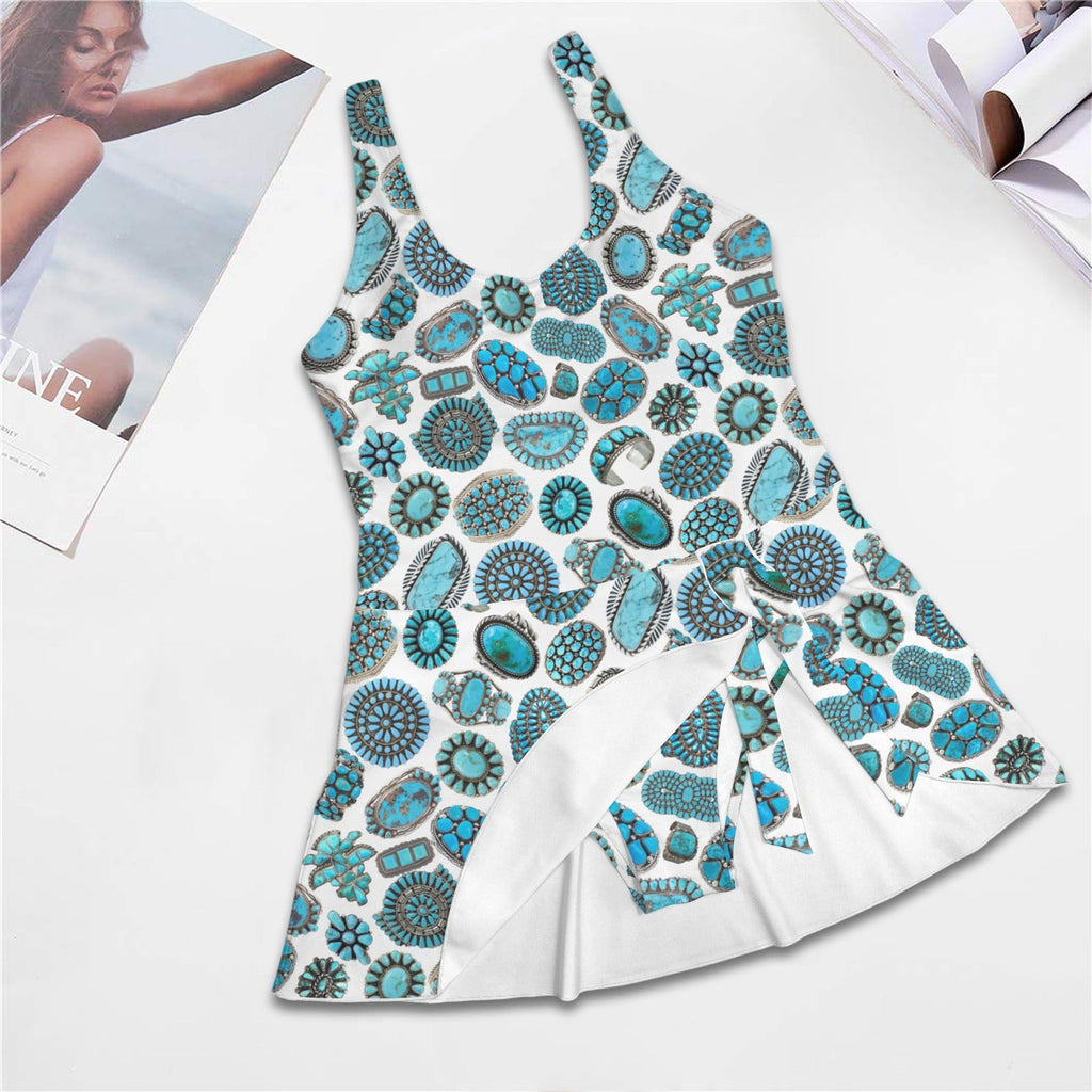 Baha Ranch All Turquoise Skirted Swimsuit