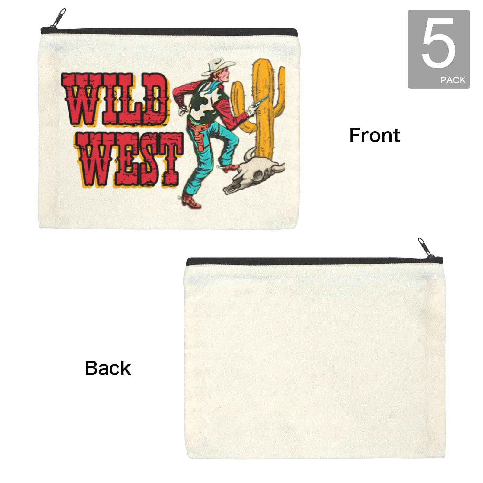 Baha Ranch Wild West Cowboy Cosmetic Bag Pack of 5 Made in America