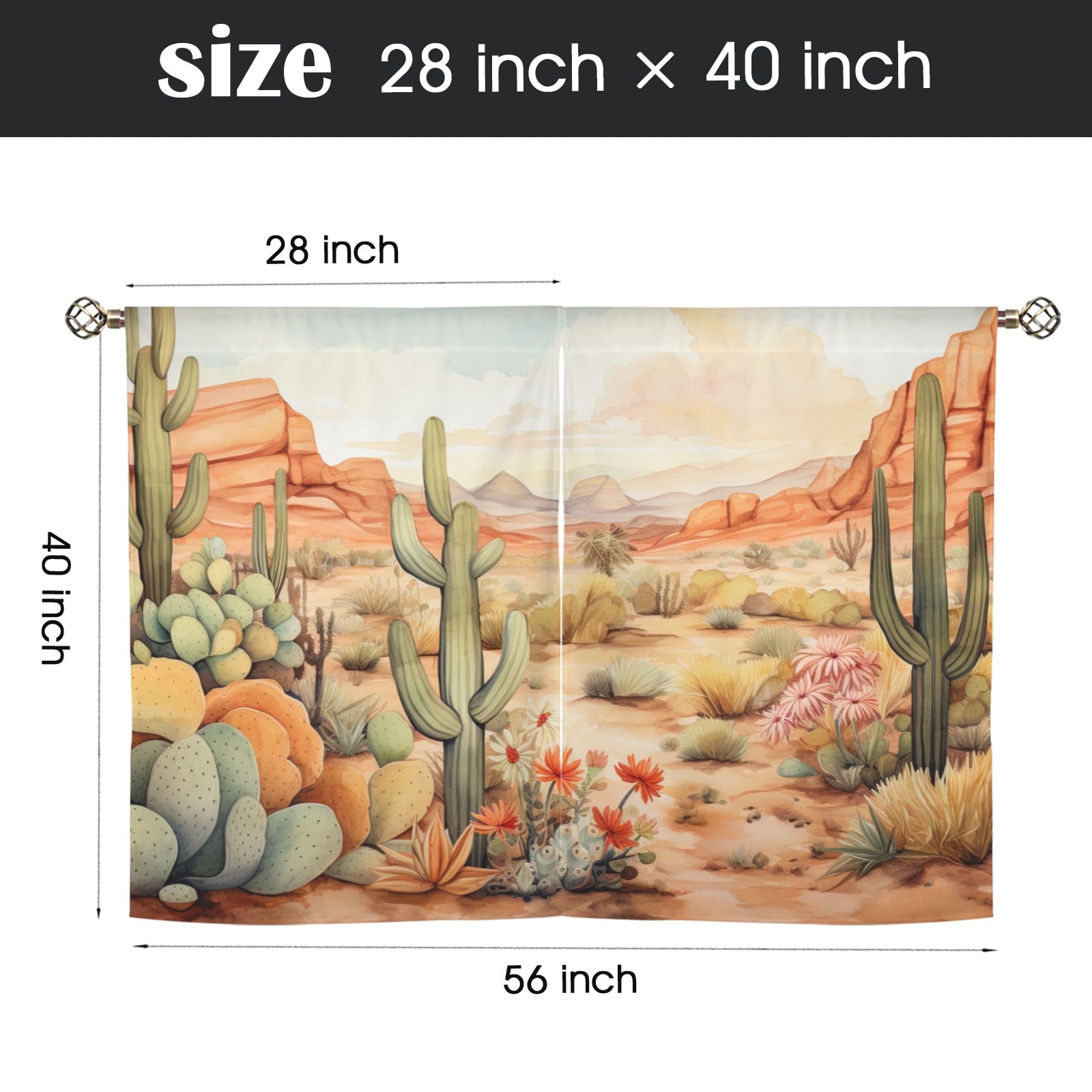 Baha Ranch Watercolor Desert Curtains 28"x40" (2-Piece) Made in America