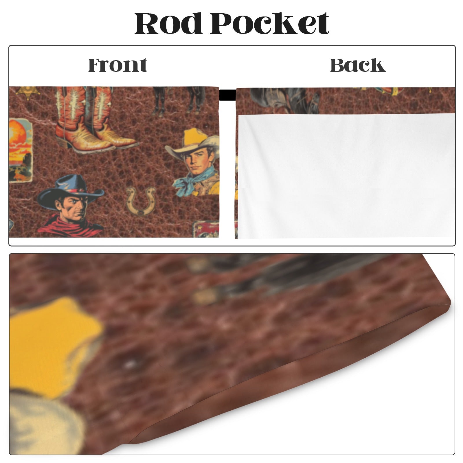 Baha Ranch Vintage Cowboy Collage Western Curtains 52" x 63" Made in America