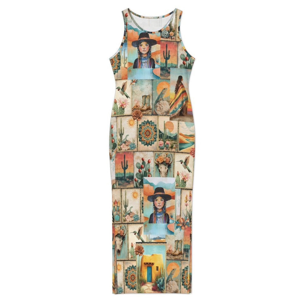 Baha Ranch Colores de Mexico Pictures of the Southwest Sleeveless Bodycon Side Slit Long Dress