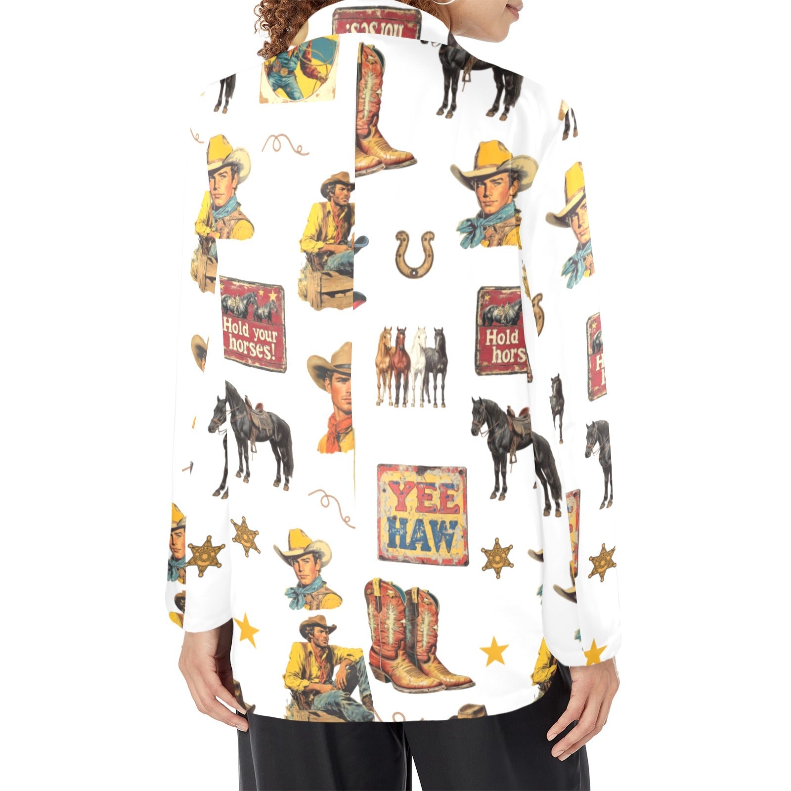 Baha Ranch Vintage Cowboy Collage Western Women's Blazer