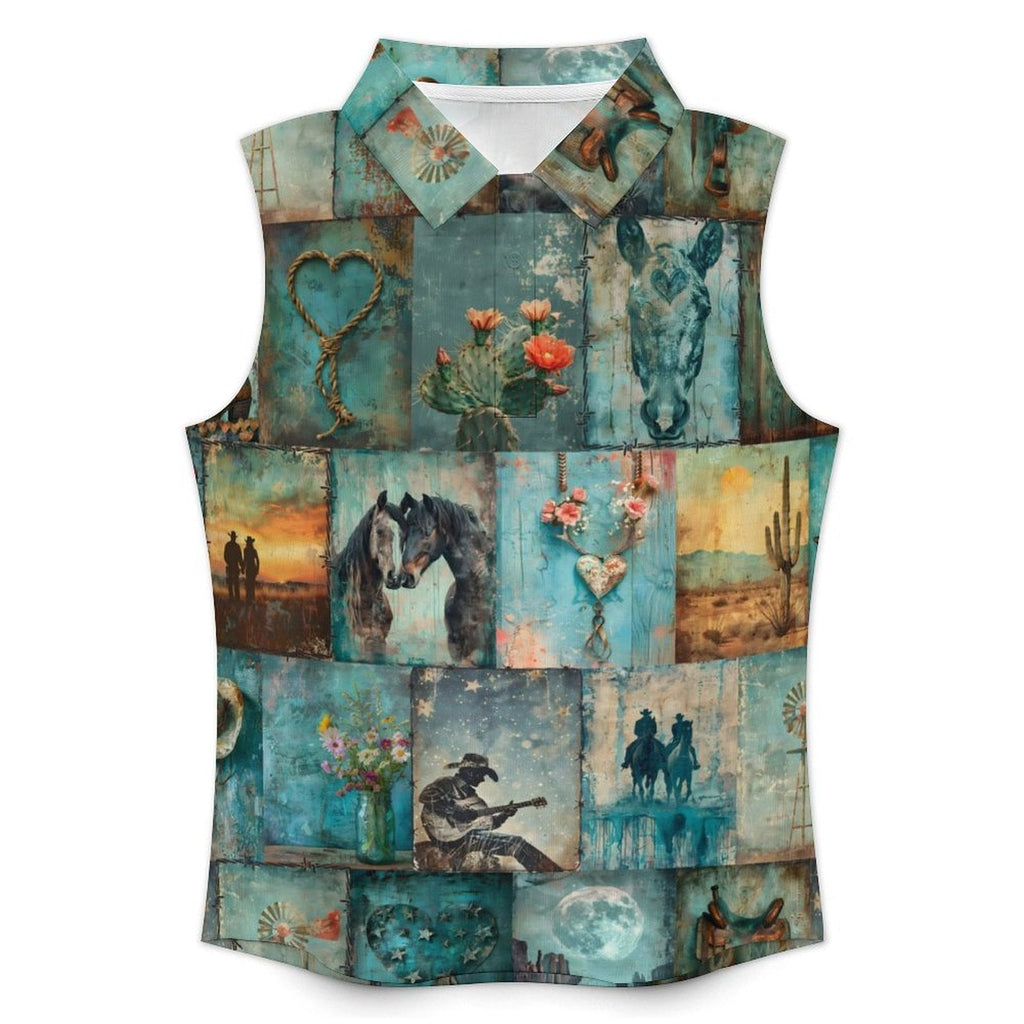 Baha Ranch Turquoise Dreams Sleeveless Polo Tank Top
