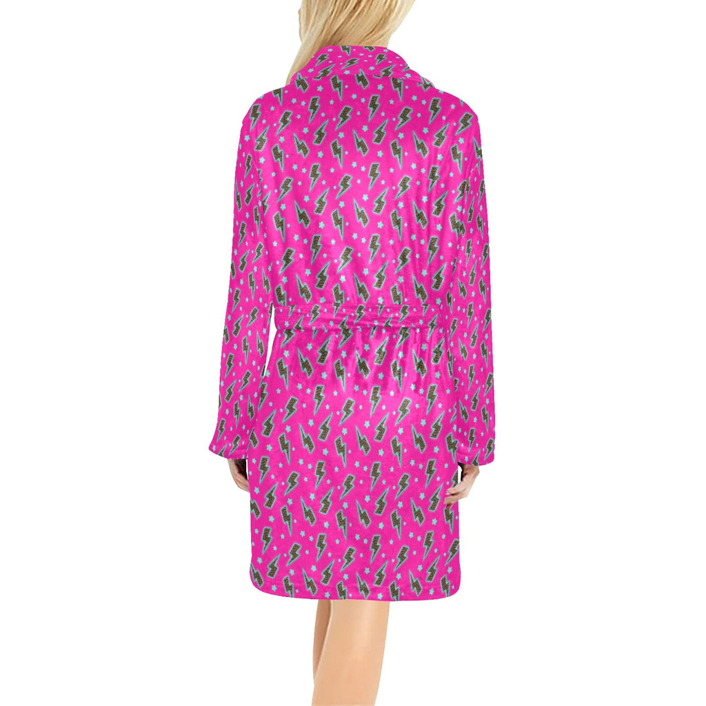 Baha Ranch Hot Pink Lightning Bolt Women's Western Bath Robe