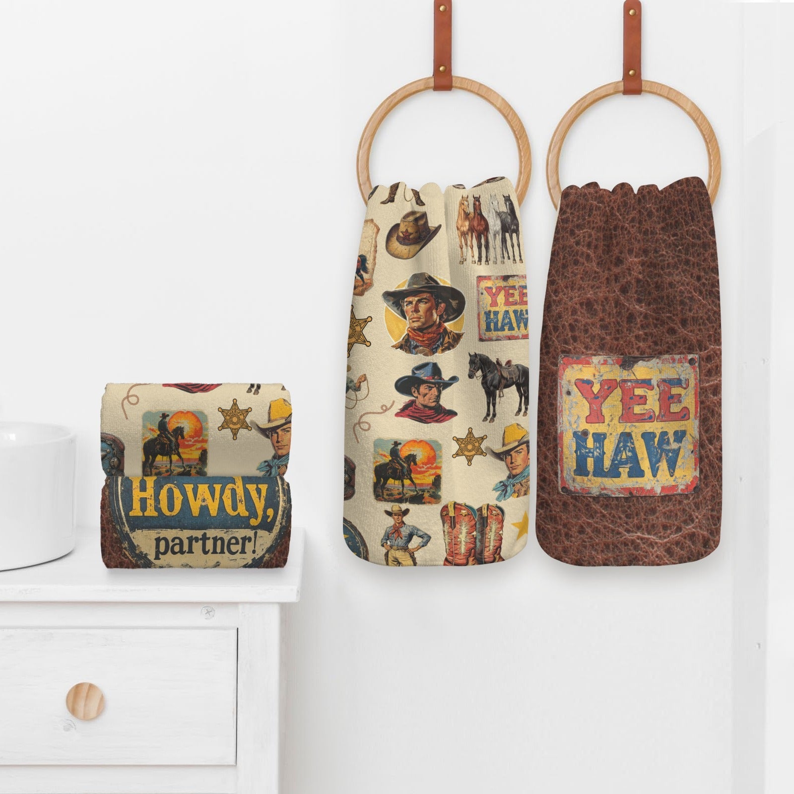 Baha Ranch Vintage Cowboy Set of 4 Kitchen Dish Towels Made in America