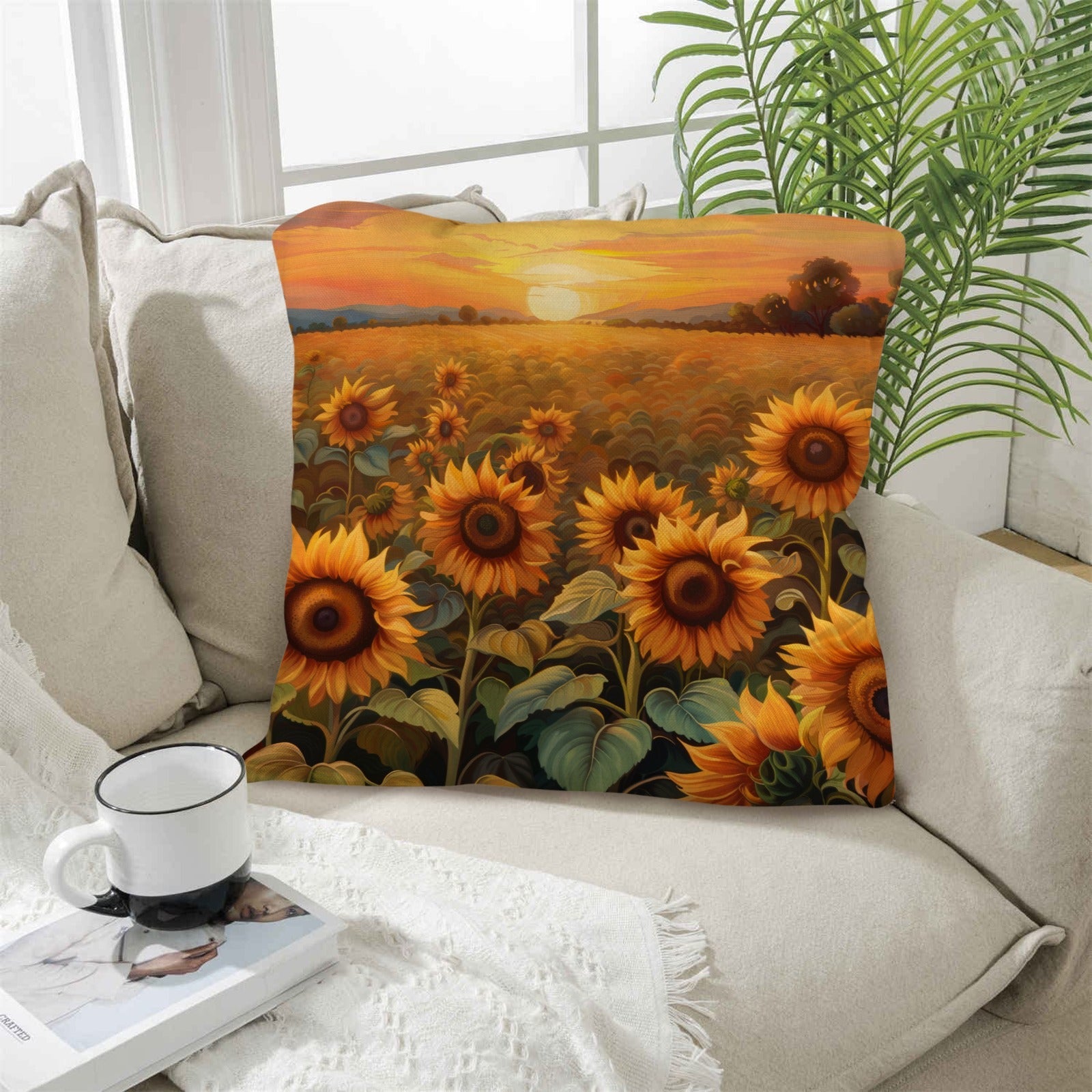 Baha Ranch Sunflower Field Throw Pillow Case Made in America
