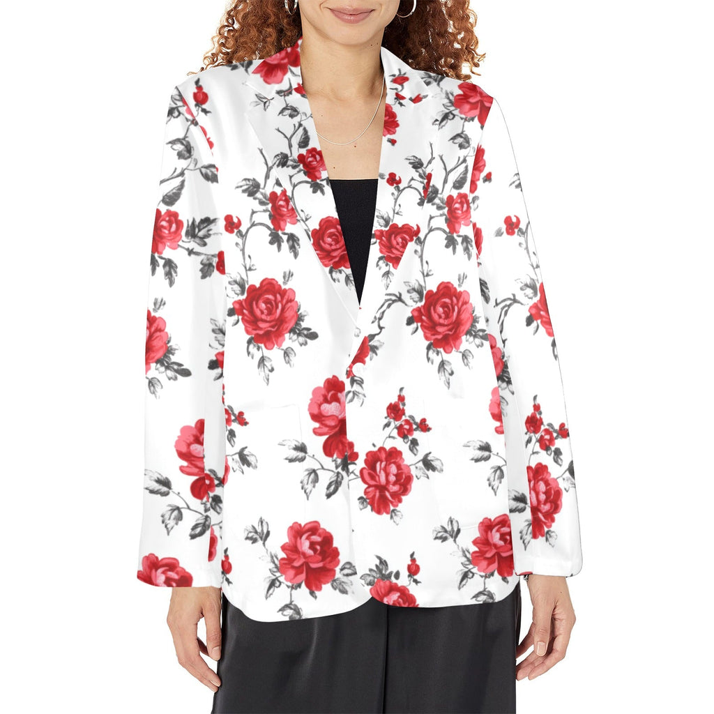 Baha Ranch Mexican Red Rose Floral Blazer