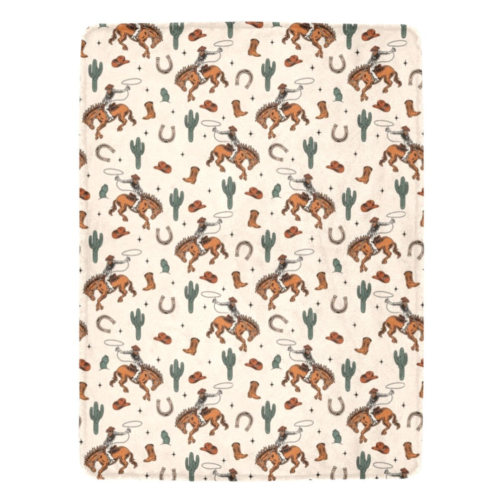 Baha Ranch Rodeo Cowboy Throw Blanket Ultra-Soft Micro Fleece Blanket 60" x 80" Made in America