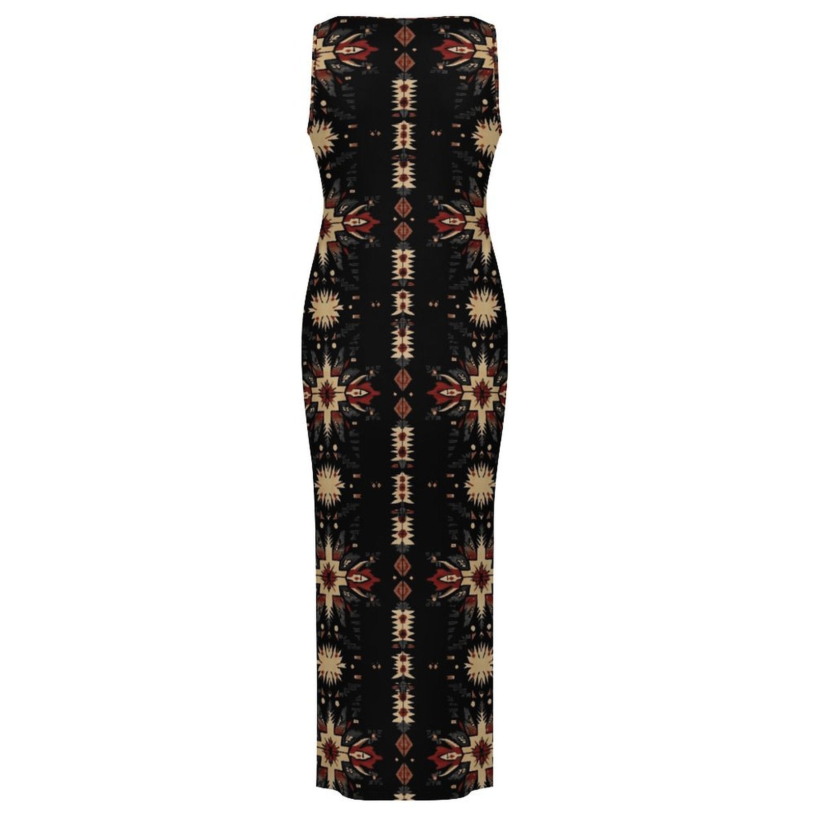 Baha Ranch Black and Tan Aztec Bodycon Side Slit Western Maxi Dress