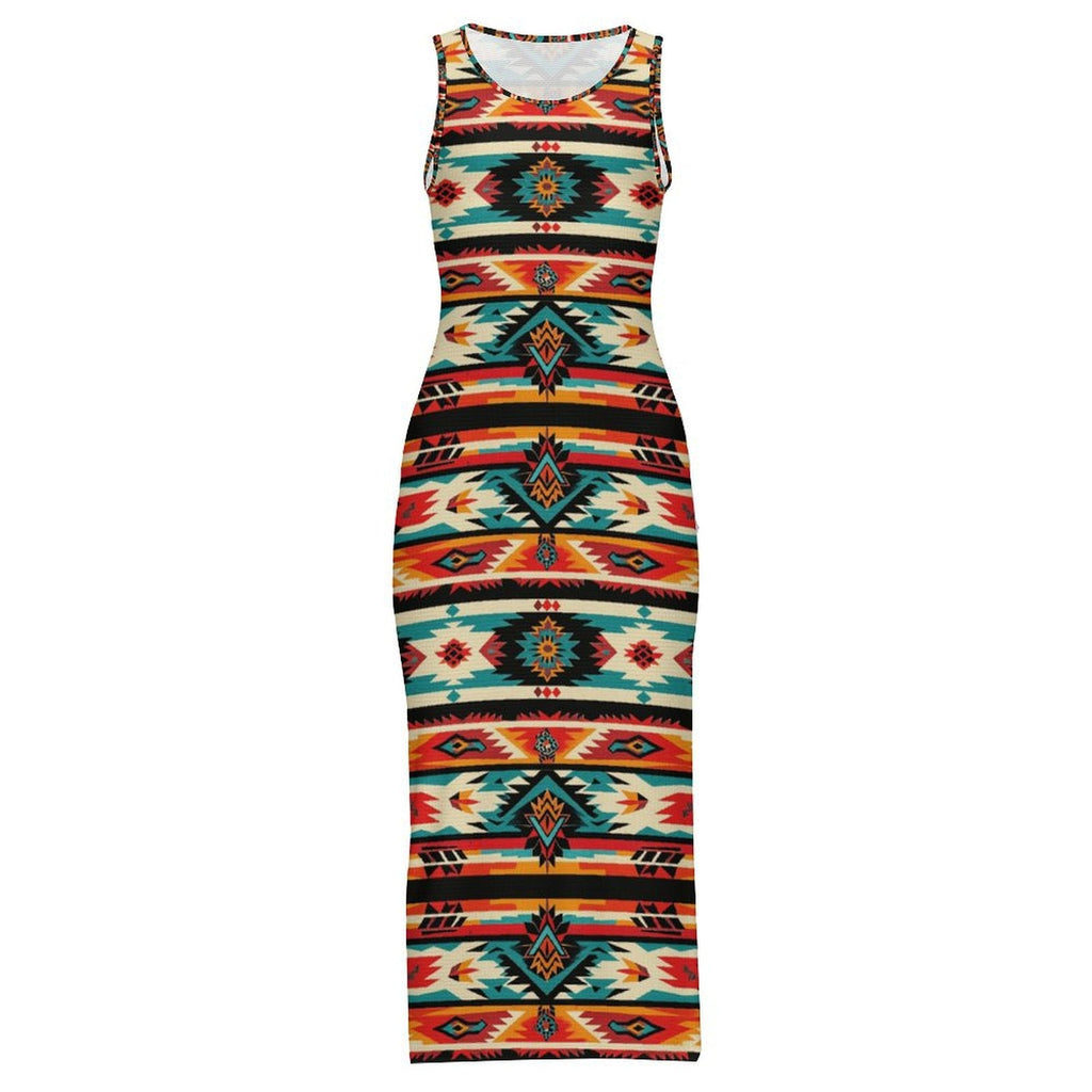 Baha Ranch Santa Fe Sleeveless Bodycon Side Slit Western Maxi Long Dress