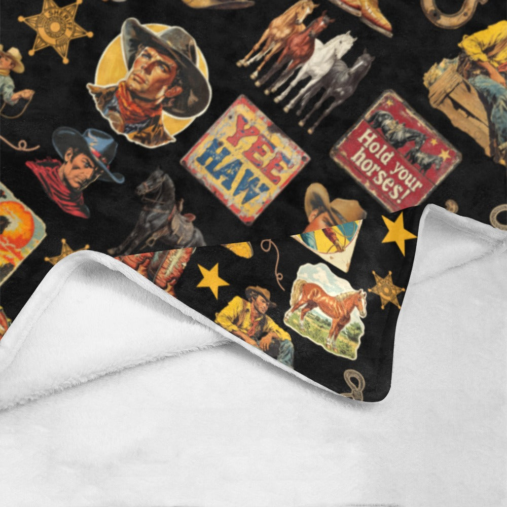 Baha Ranch Vintage Cowboy Collage Western Ultra Soft Minky Throw Blanket 60" x 80" Made in America