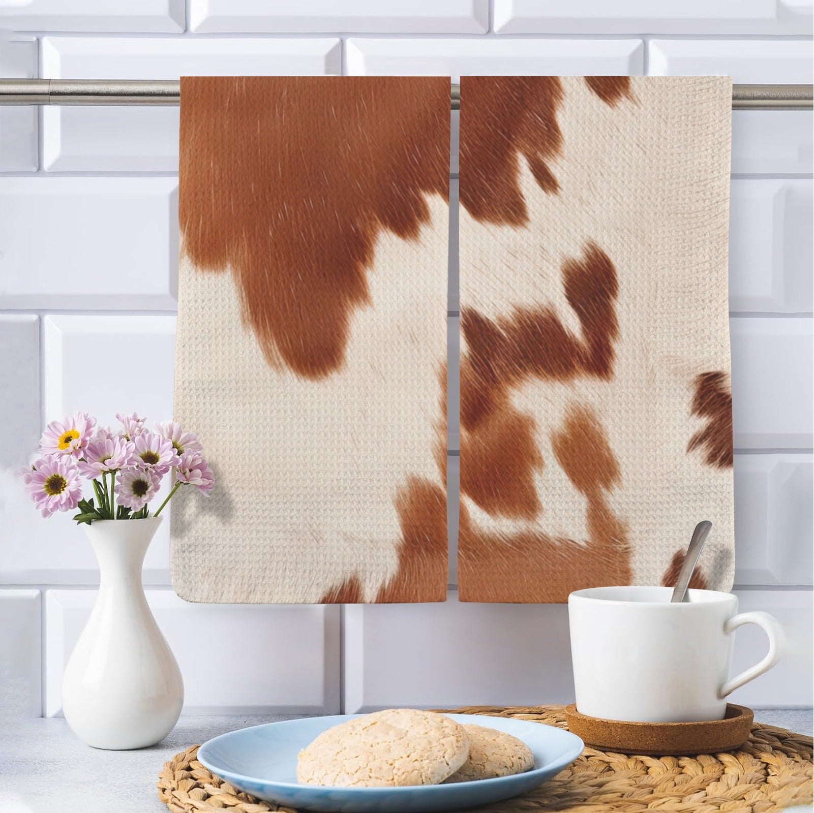 Baha Ranch Cow Print Set of 2 Dish Towels made in America Kitchen Towels