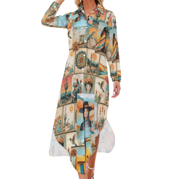 Baha Ranch Colores de Mexico Pictures of the Southwest Button-Up Long Sleeve Shirt Dress Duster