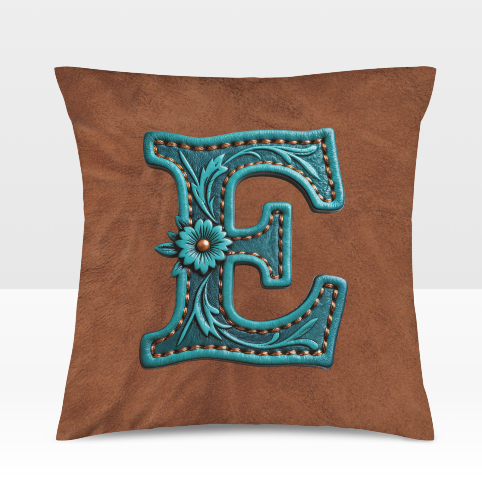 Baha Ranch Velvety Soft Western Tooled Initial Personalized Pillow Cover Made in America
