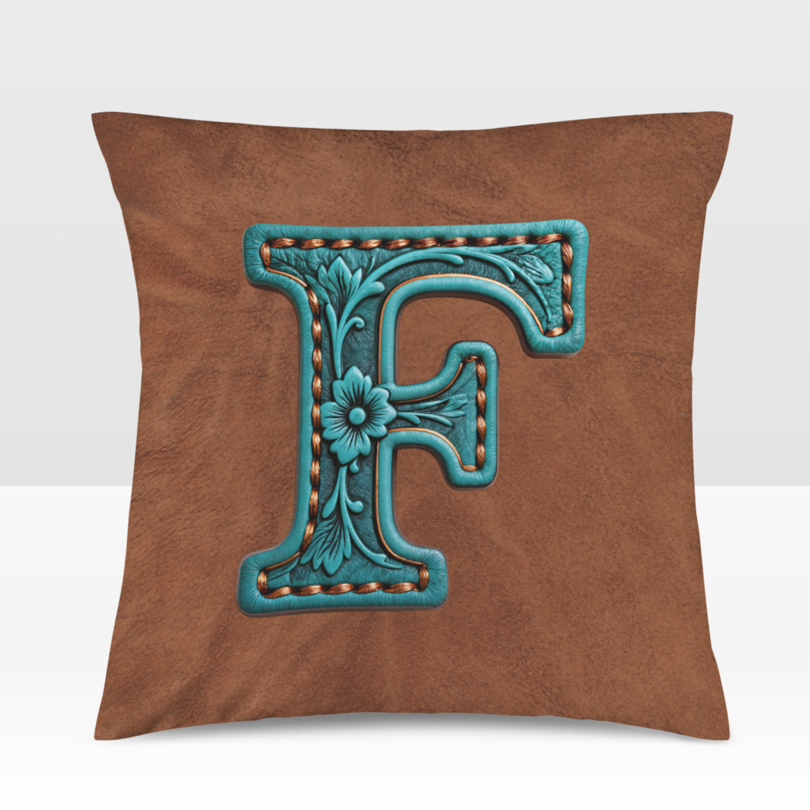Baha Ranch Velvety Soft Western Tooled Initial Personalized Pillow Cover Made in America