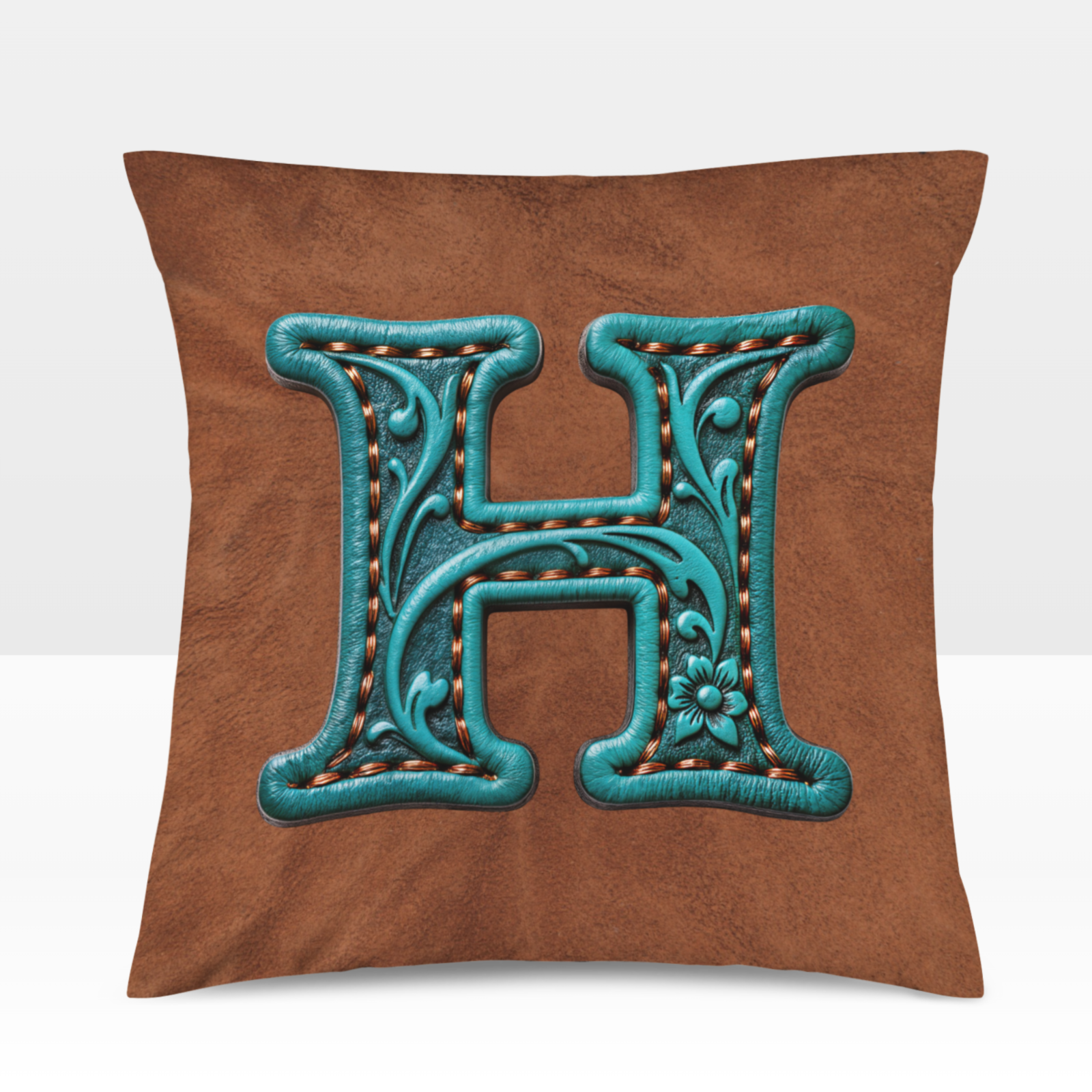Baha Ranch Velvety Soft Western Tooled Initial Personalized Pillow Cover Made in America