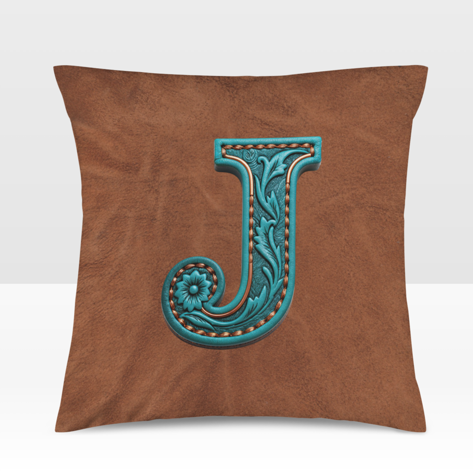 Baha Ranch Velvety Soft Western Tooled Initial Personalized Pillow Cover Made in America